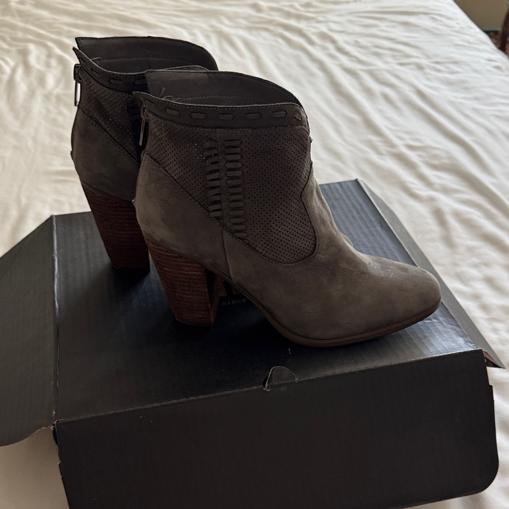 Frye Gray Heeled Boots with Western Design